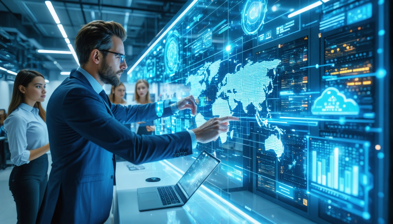 ノートパソコンでデータ分析を行い戦略的効率化を進めるビジネスマン